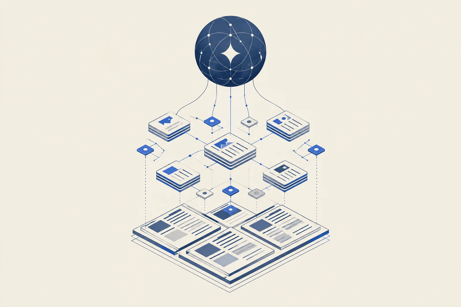 Urednički infografički prikaz generativne pretrage izgrađene na SEO temeljima